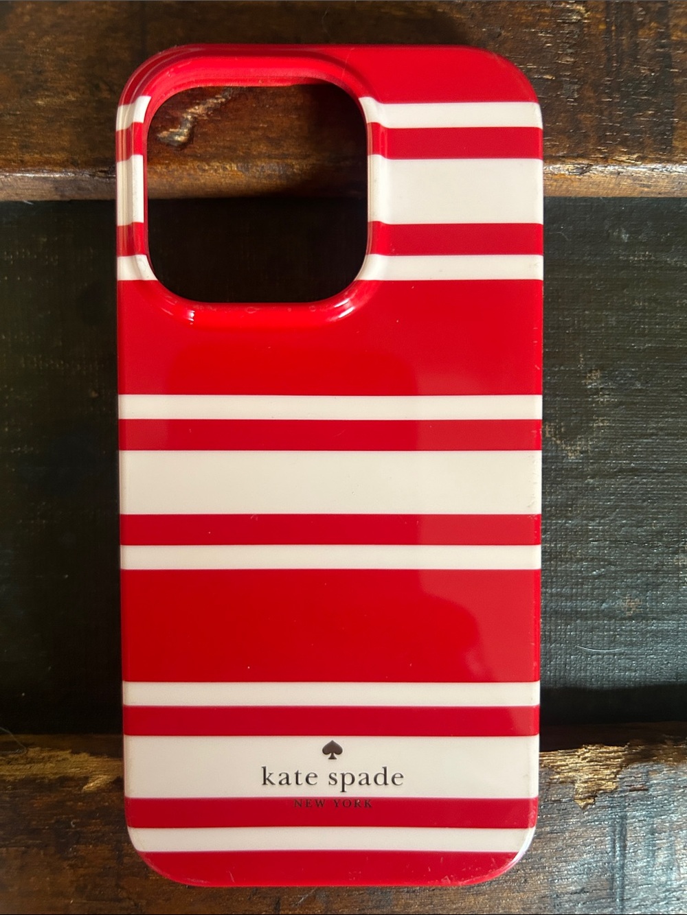 kate spade Red and White Striped Hard-Shell Phone Case; iPhone 14 Pro